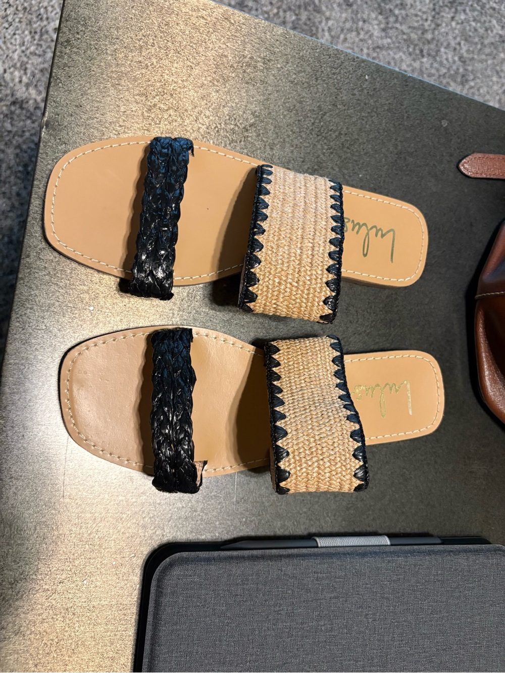 Lulu's Black & Natural Woven Slide Sandals